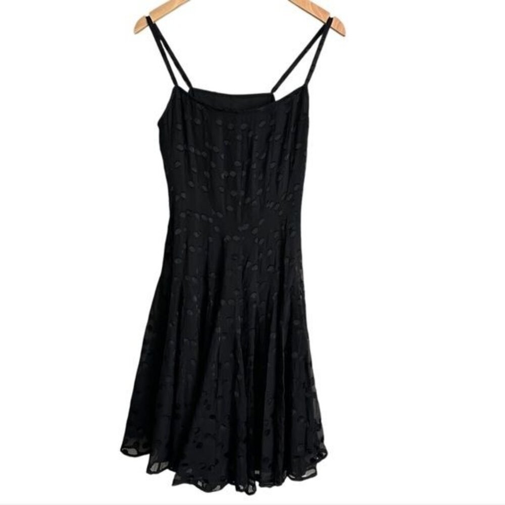 Manyus Silk Black Chiffon Polka Dot Fit and Flare Dress Size Small